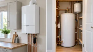 combi boiler and a system boiler side by side