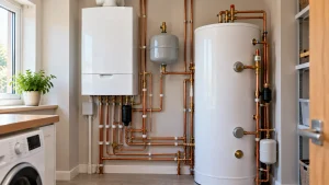 wall mounted system boiler and an unvented cylinder